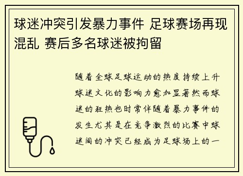 球迷冲突引发暴力事件 足球赛场再现混乱 赛后多名球迷被拘留